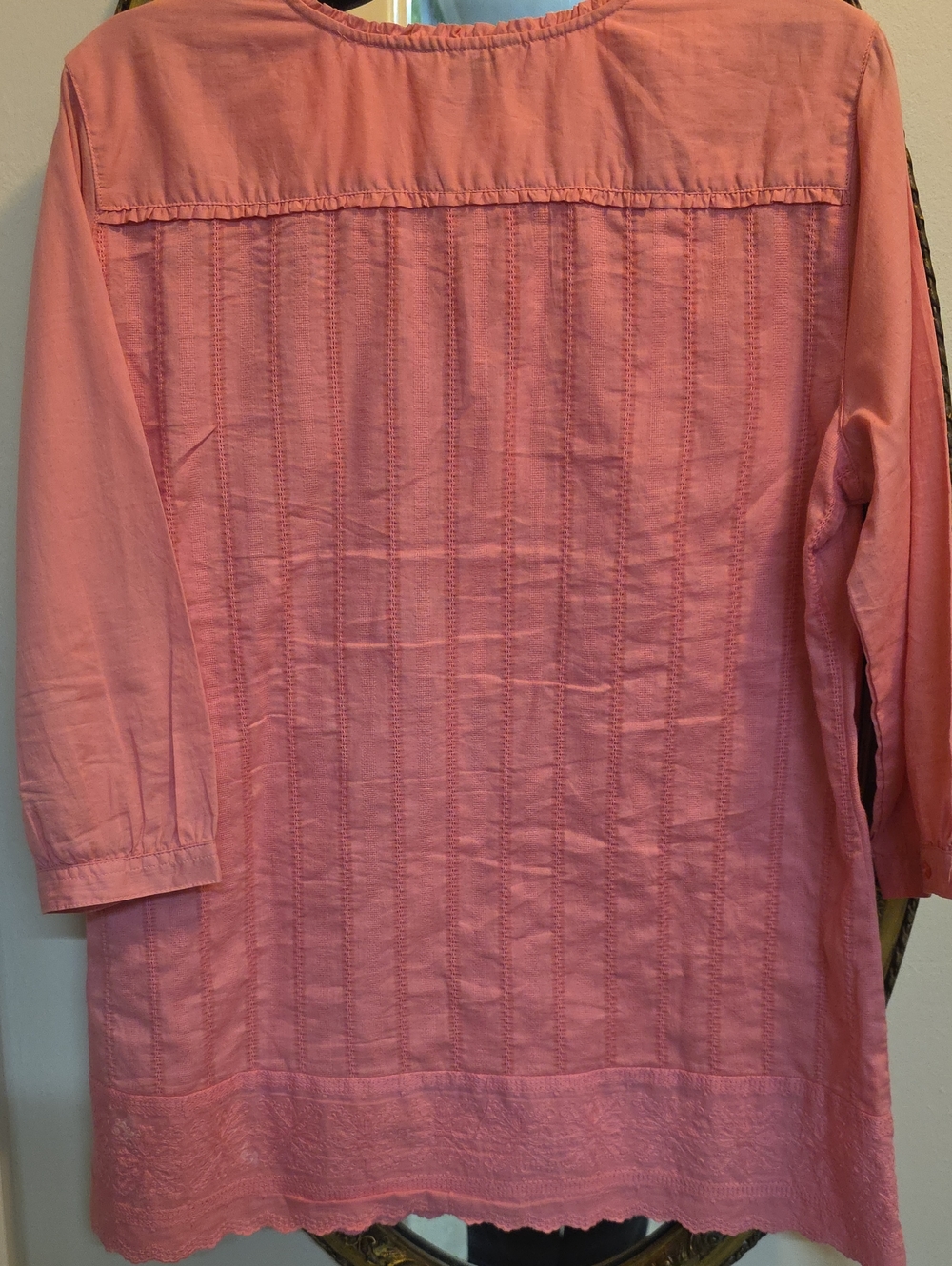 Bit & Bridle Embroidered Blouse Shirt Top 100% Cotton L Pink Flowy Roomy Relaxed - Picture 5 of 11